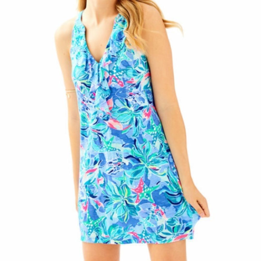 Lilly Pulitzer Blue Shay 29266 Floral Print Sleeveless Dress XS
